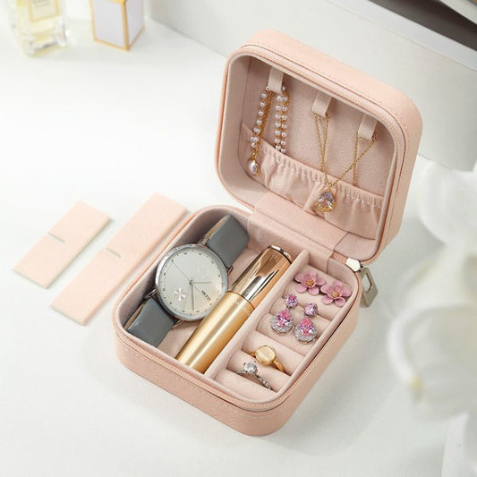 Compact Travel Leather Jewelry Organizer Box – Portable Pocket-Sized Case with Zipper Closures – Ideal for Women - Random Color