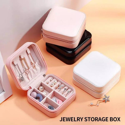 Compact Travel Leather Jewelry Organizer Box – Portable Pocket-Sized Case with Zipper Closures – Ideal for Women - Random Color